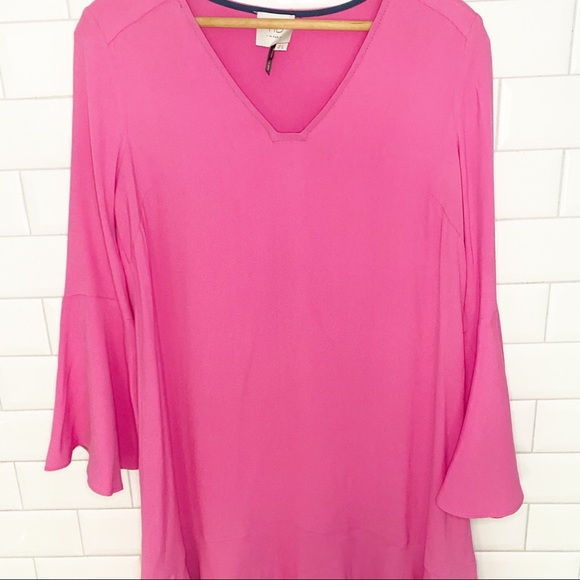 Anthro HD in Paris Bell Sleeve Shift Dress Pink 0 - Picture 6 of 13